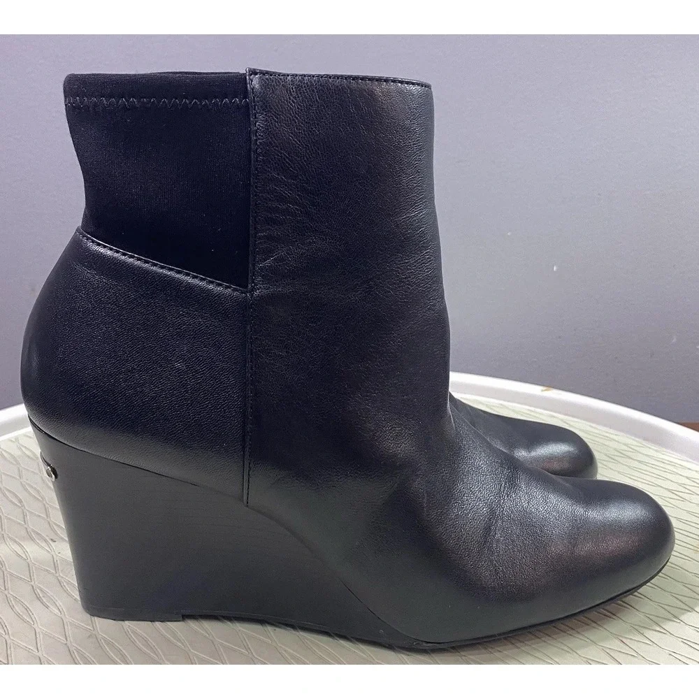 Michael Kors Bromley Women's Leather Ankle Bootie Wedges Black Boots‎ Sz. 8.5 M